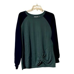 Belle by Kim Gravel Luxe French Terry Contrast Balloon Sleeve Peacock/Twlt Navy